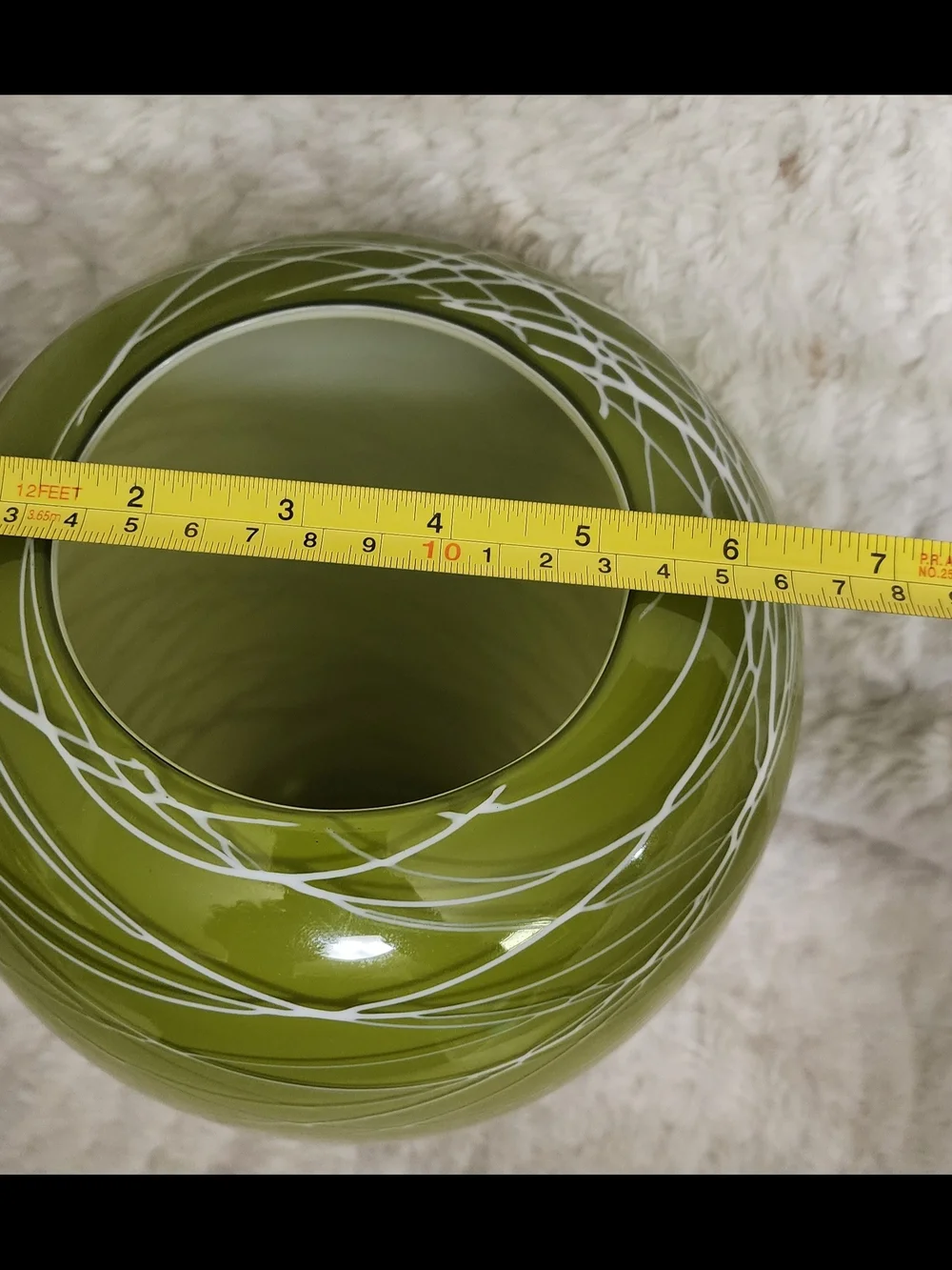 Murano-Style Blown Glass Vase – Lime Green/Chartreuse with White Threads